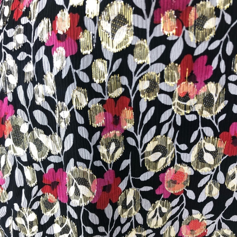 Kate Spade Floral Long Sleeve Dress in Black, Red, and Metallic Silver Sz 6 - Picture 5 of 10